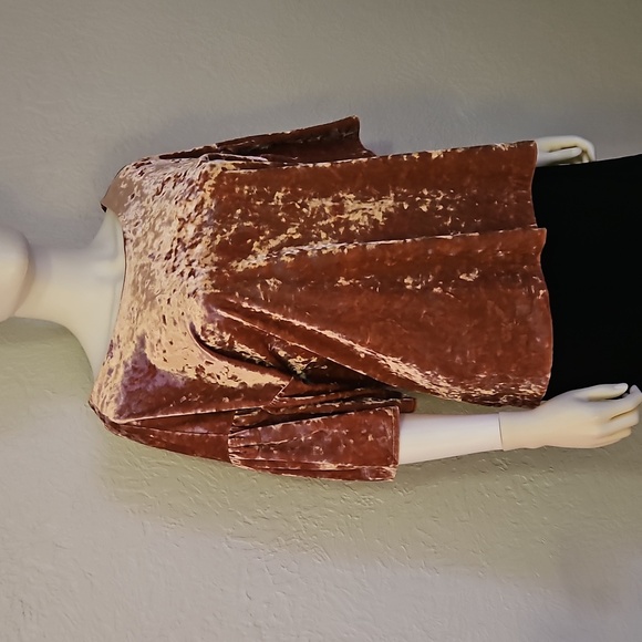 BOBEAU Crushed Velvet Blush Pink Boat Neck Bell Sleeve Top - Picture 2 of 8